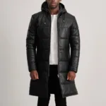 Floyd Black Hooded Leather Puffer Coat