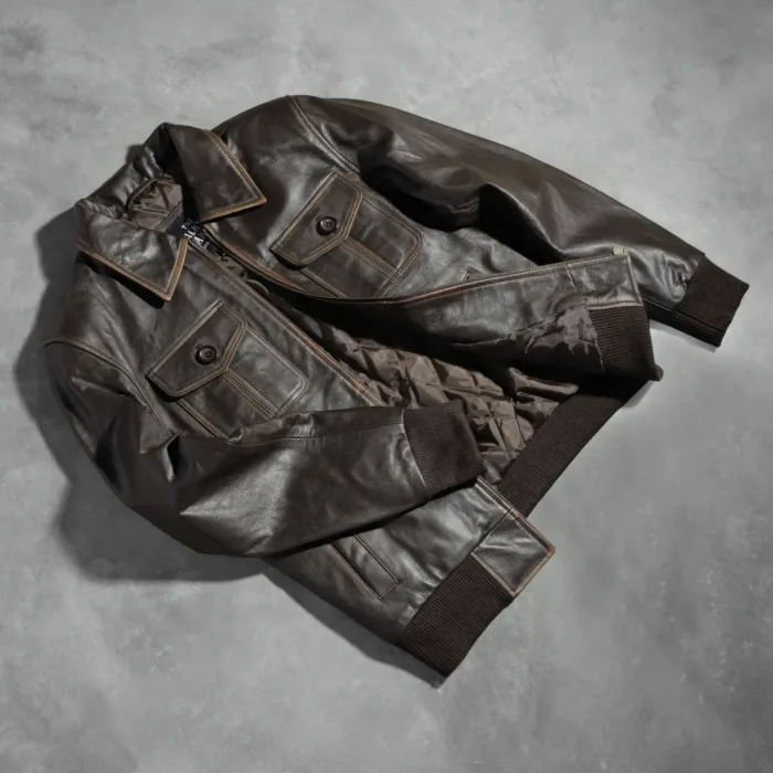 Aaron Brown Leather Bomber Jacket 7