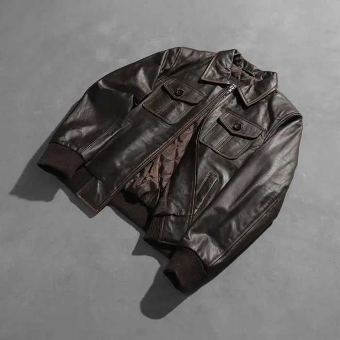 Aaron Brown Leather Bomber Jacket 8