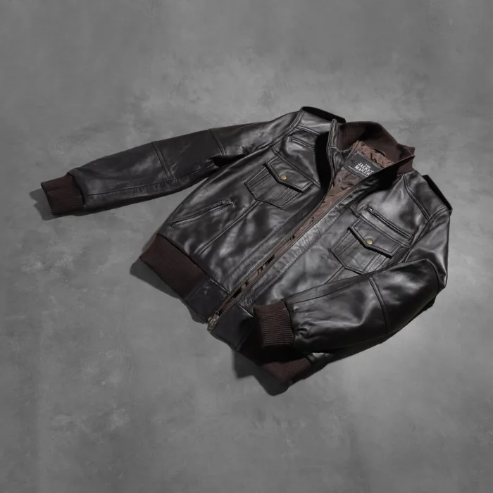 Agent Shadow Brown Leather Bomber Jacket 8