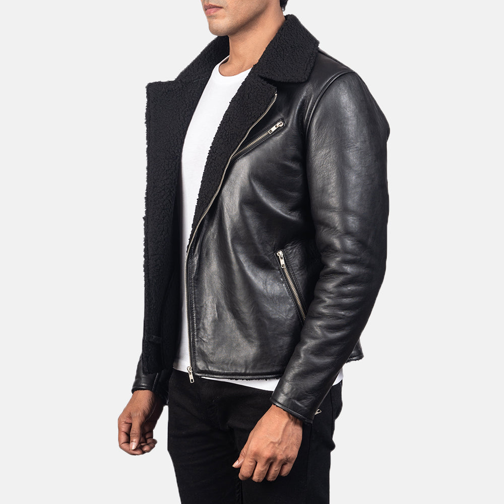 Alberto Shearling Black Leather Jacket 2