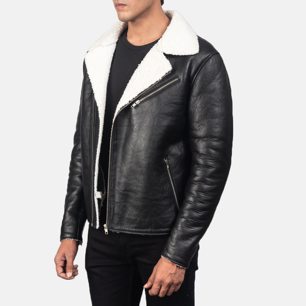 Alberto White Shearling Black Leather Jacket 2