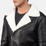 Alberto White Shearling Black Leather Jacket 6
