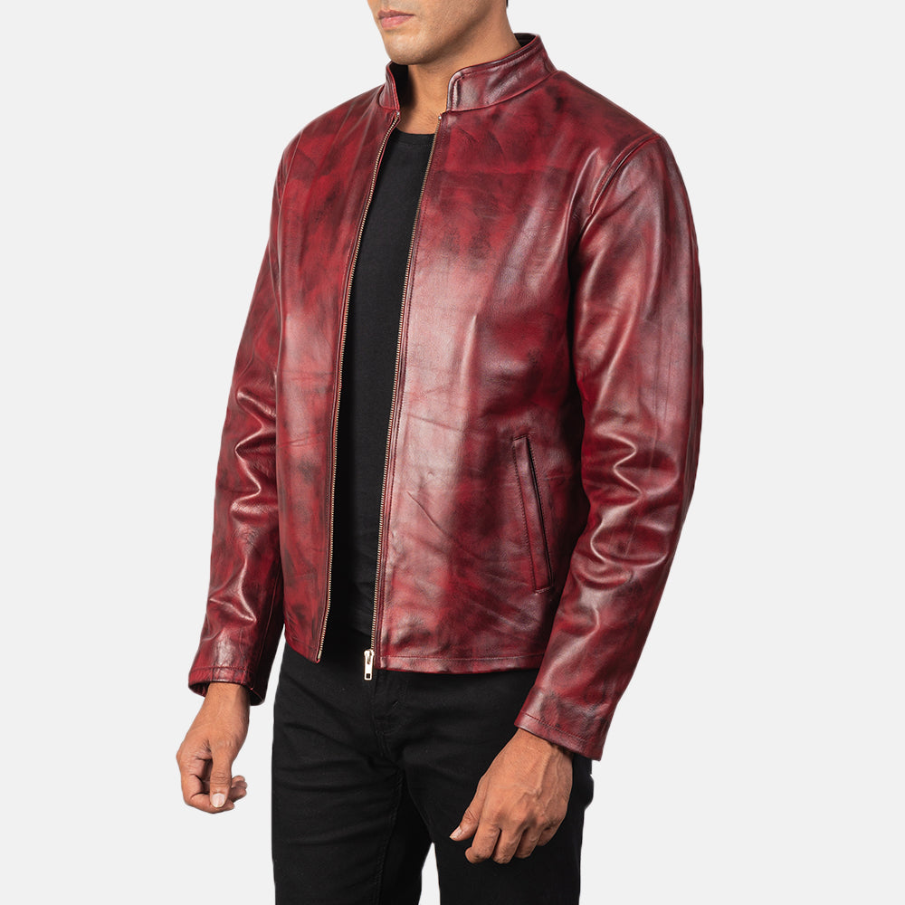 Alex Distressed Burgundy Leather Jacket 2