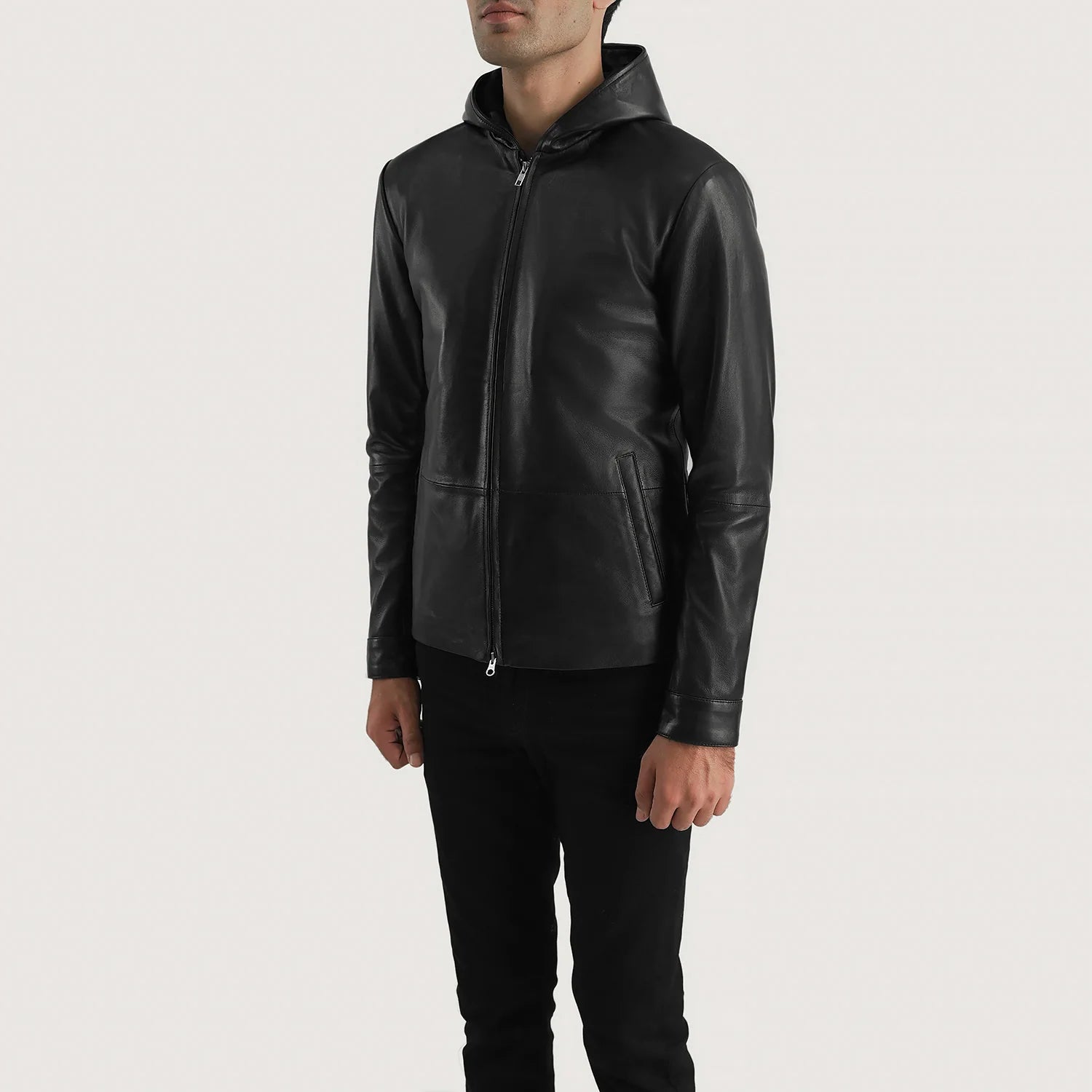 Andy Matte Black Hooded Leather Jacket 2