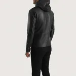 Andy Matte Black Hooded Leather Jacket 5