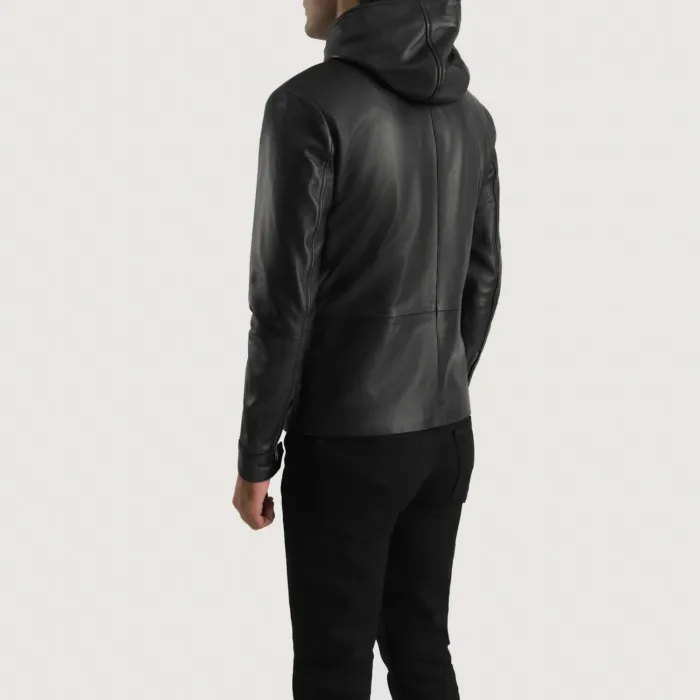 Andy Matte Black Hooded Leather Jacket 5
