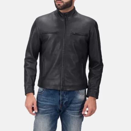 Custom Mushtaq Austere Matte Black Leather Biker Jacket