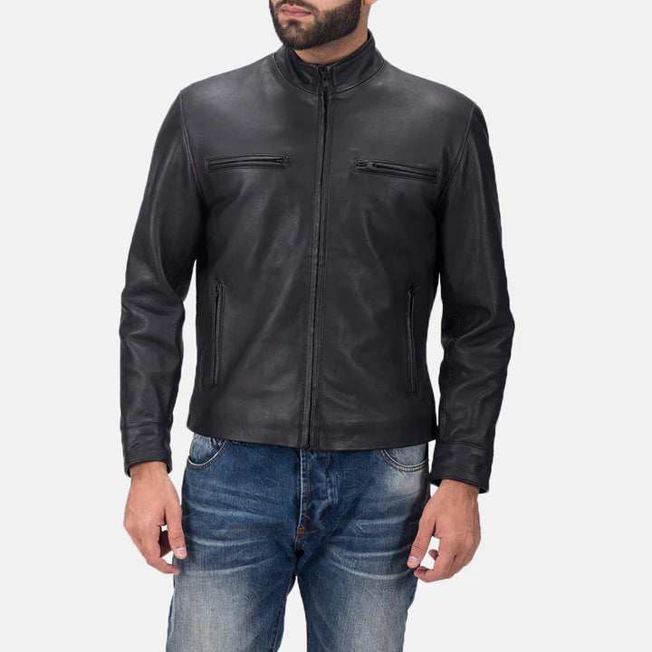 Custom Mushtaq Austere Matte Black Leather Biker Jacket
