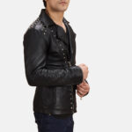Black Studded Leather Biker Jacket 6