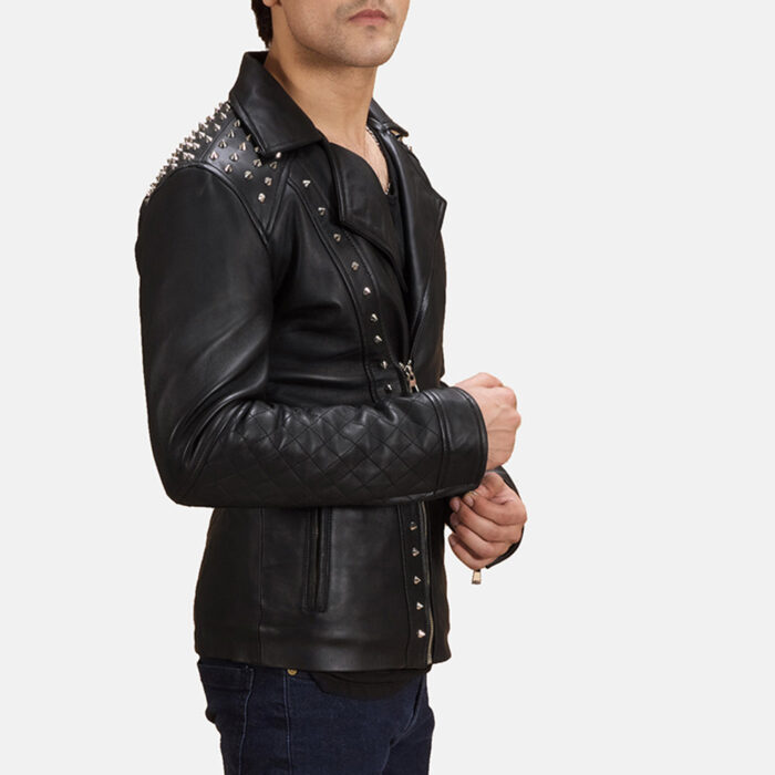 Black Studded Leather Biker Jacket 6