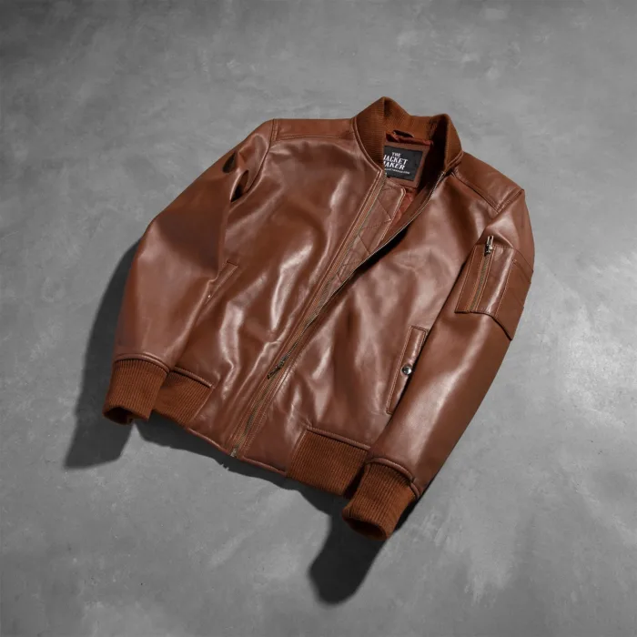 Bomia Ma-1 Brown Leather Bomber Jacket 7