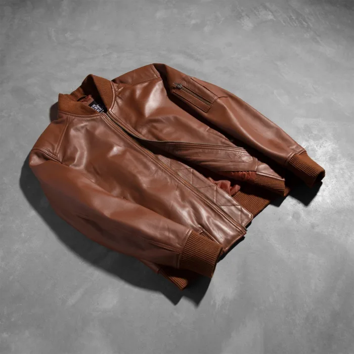 Bomia Ma-1 Brown Leather Bomber Jacket 8