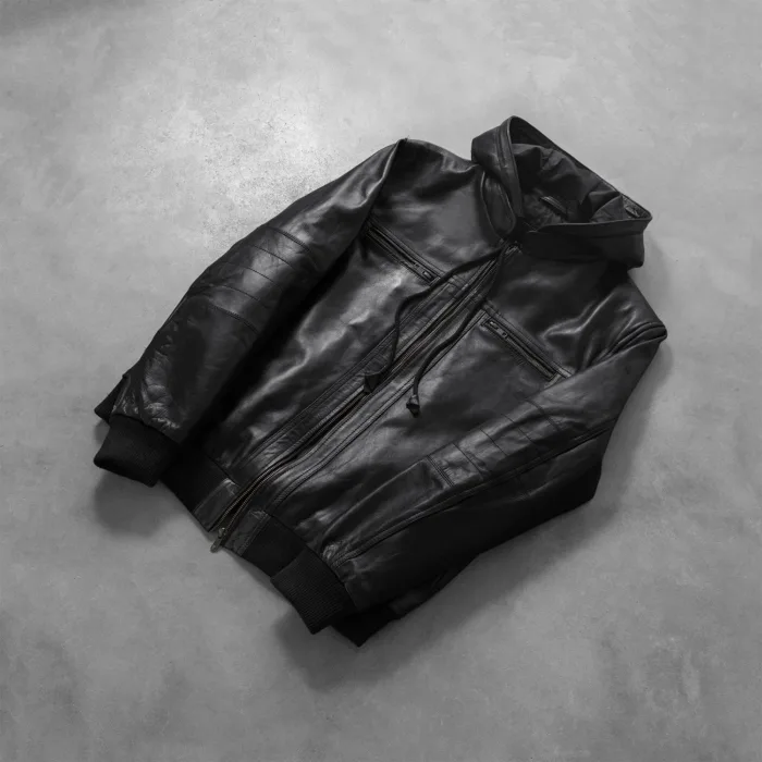 Bouncer Biz Black Leather Bomber Jacket 7