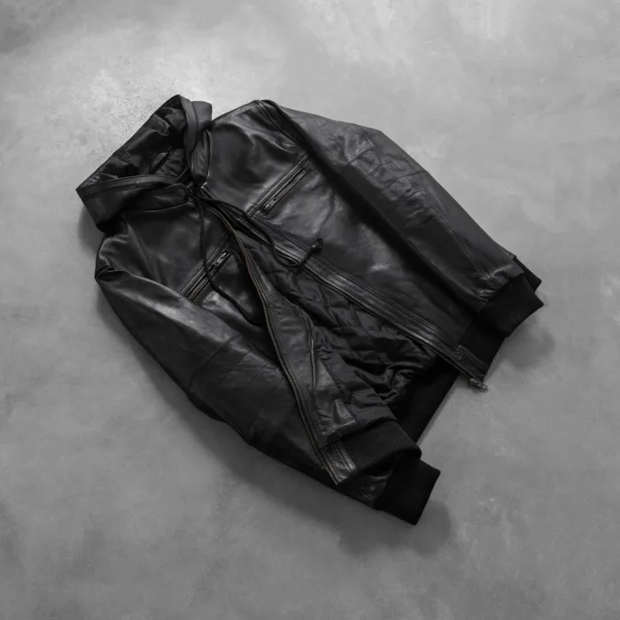 Bouncer Biz Black Leather Bomber Jacket 8
