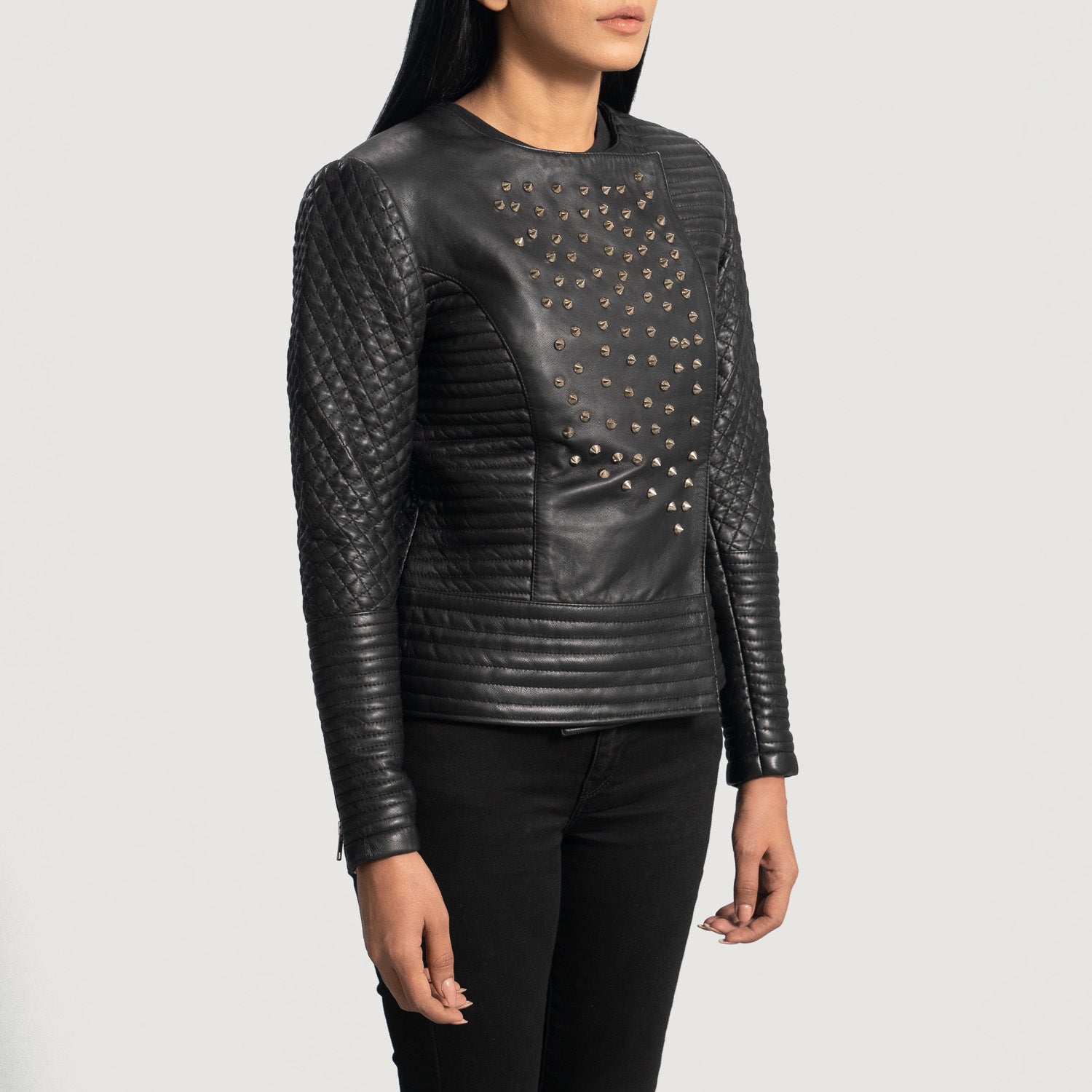 Celeste Studded Black Leather Jacket 2