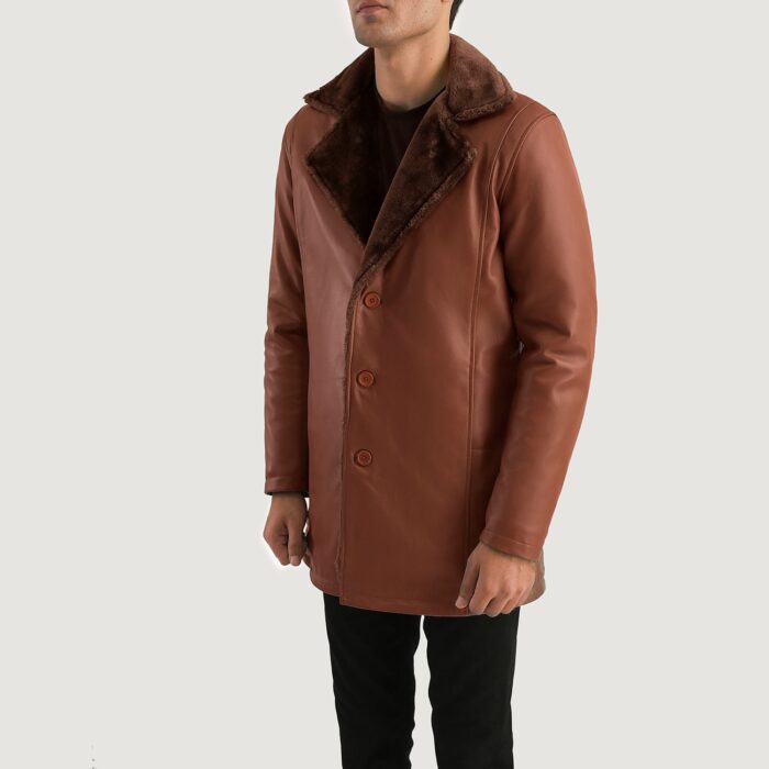 Cinnamon Brown Leather Fur Coat 2