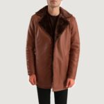 Cinnamon Brown Leather Fur Coat 4