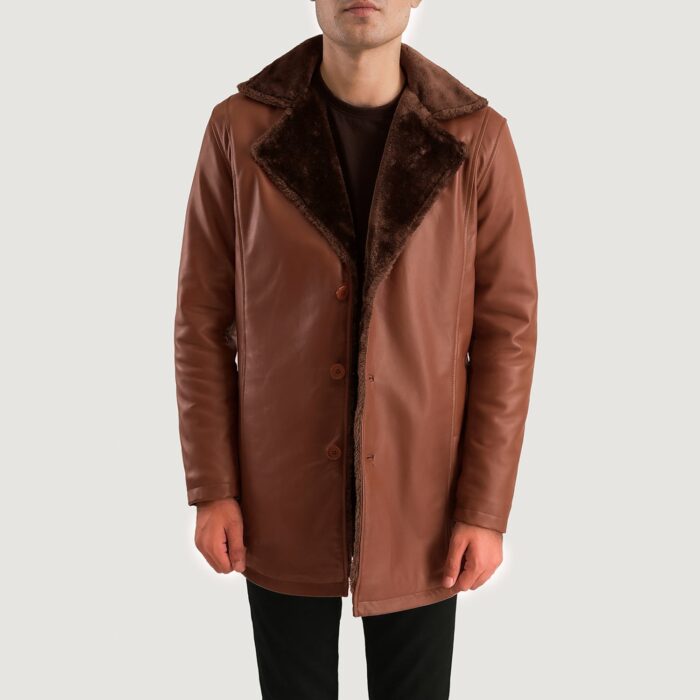 Cinnamon Brown Leather Fur Coat 4