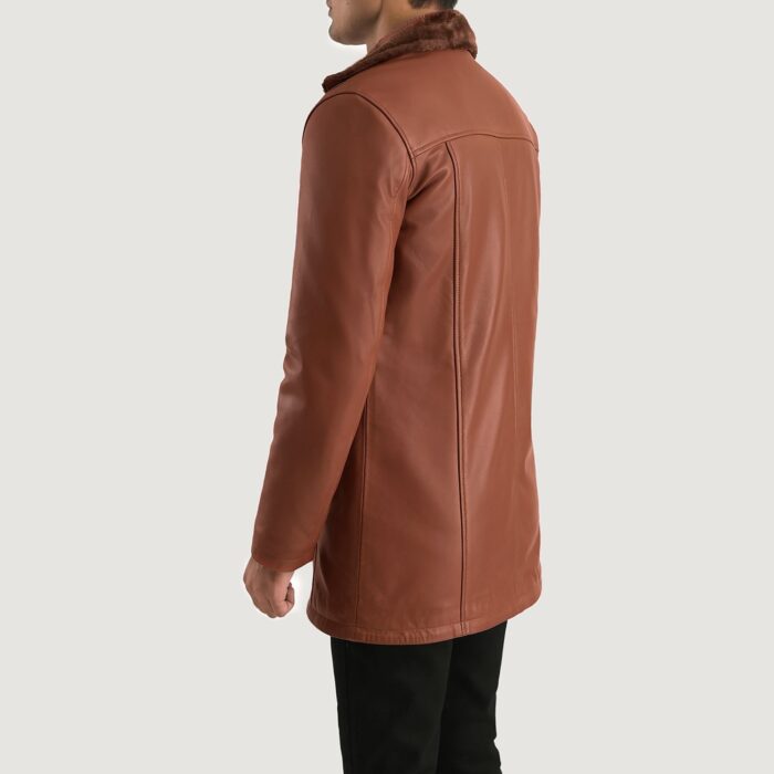 Cinnamon Brown Leather Fur Coat 5