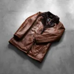 Cinnamon Distressed Leather Fur Coat 7