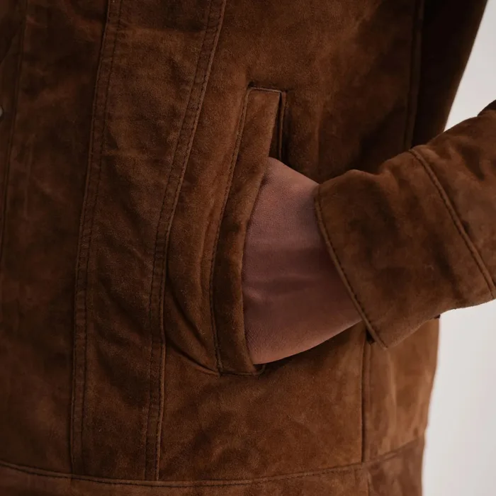 Dallis Brown Suede Shearling Trucker Jacket 6
