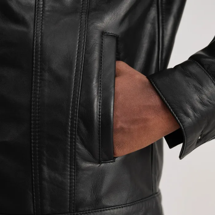Dallis Black Leather Shearling Trucker Jacket 6