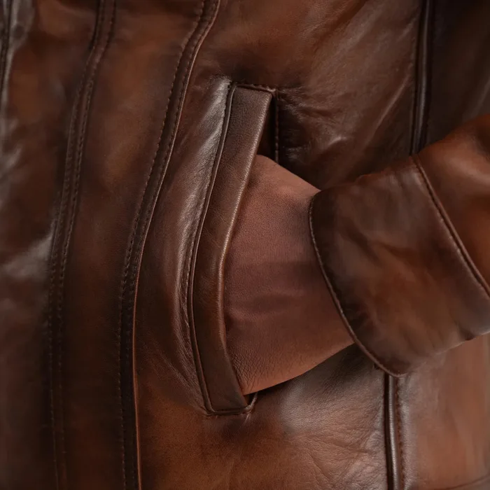Dallis Brown Leather Shearling Trucker Jacket 6
