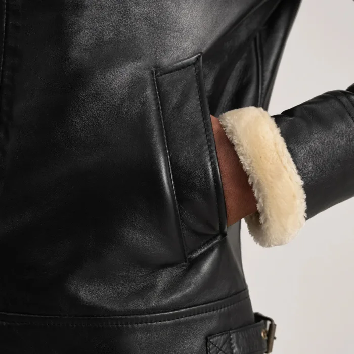 Francis B-3 Black & Cream Leather Bomber Jacket 6