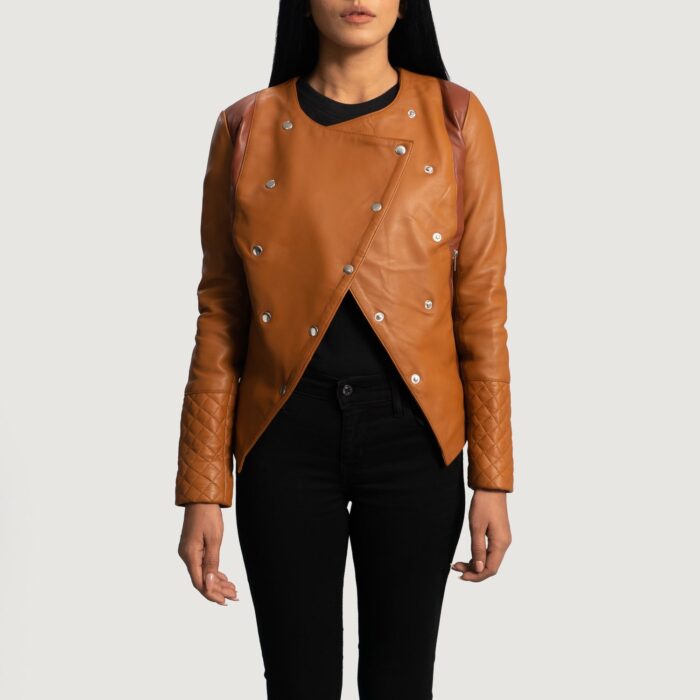 County Tan Overlap Leather Jacket 3