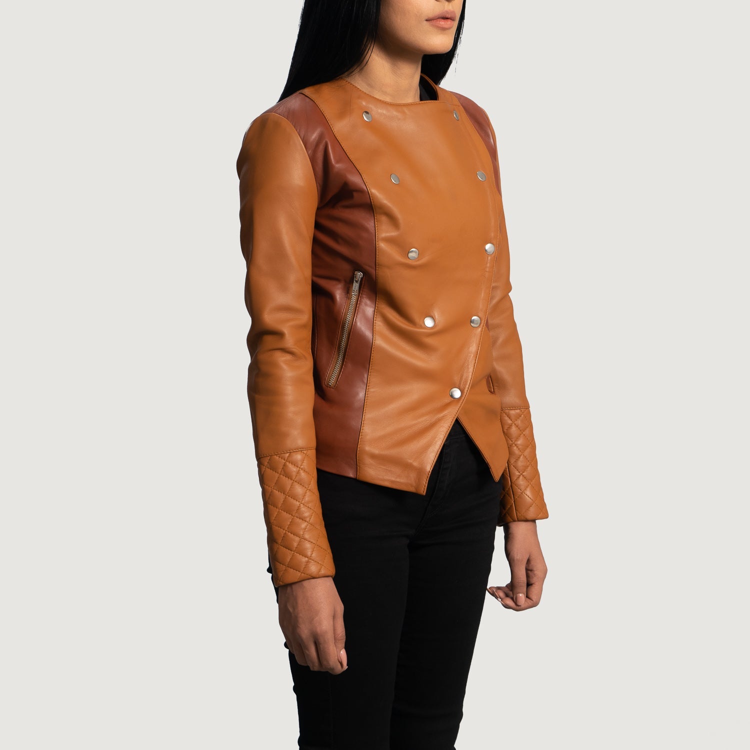 County Tan Overlap Leather Jacket 2
