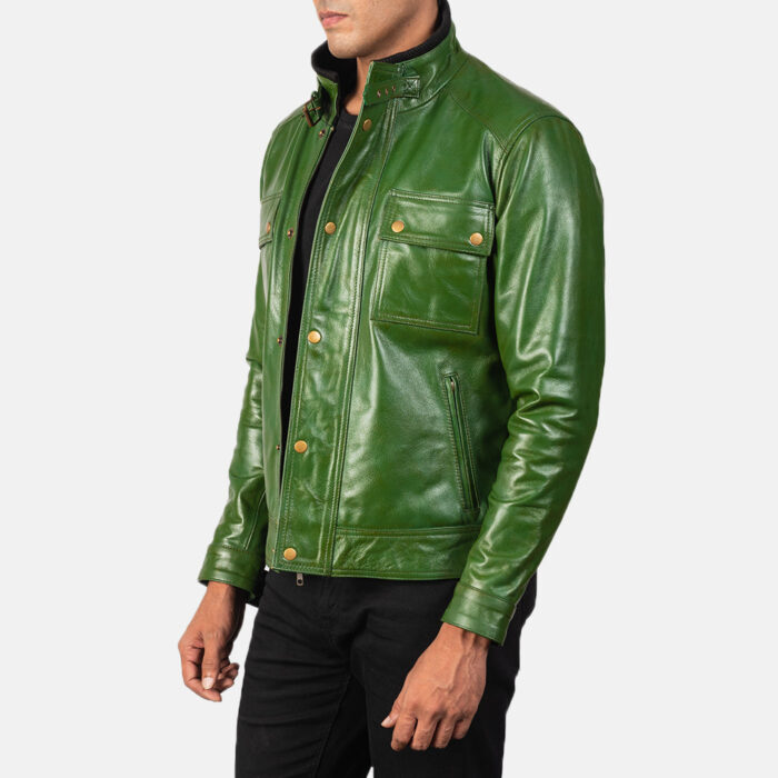 Darren Distressed Green Leather Biker Jacket 2