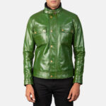 Darren Distressed Green Leather Biker Jacket 3