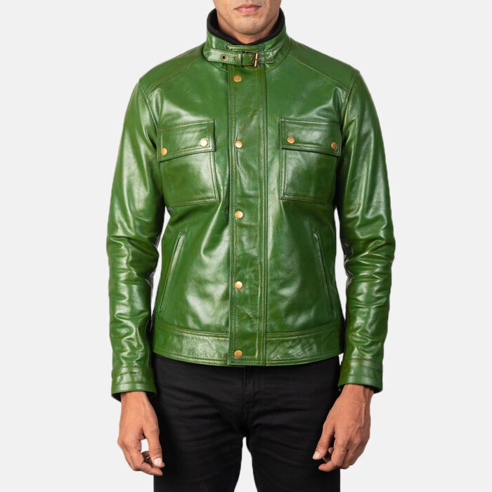 Darren Distressed Green Leather Biker Jacket 3