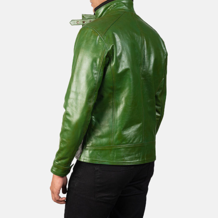 Darren Distressed Green Leather Biker Jacket 5