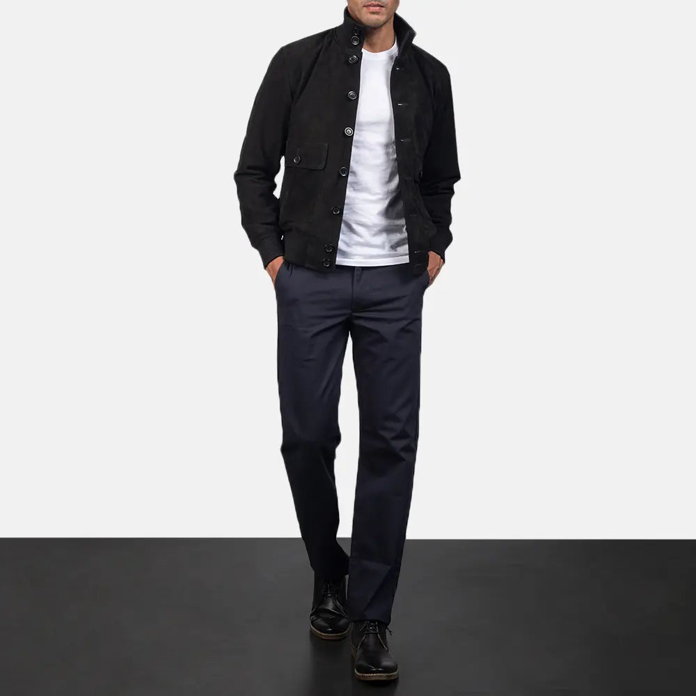 Eaton Black Suede Bomber Jacket 4