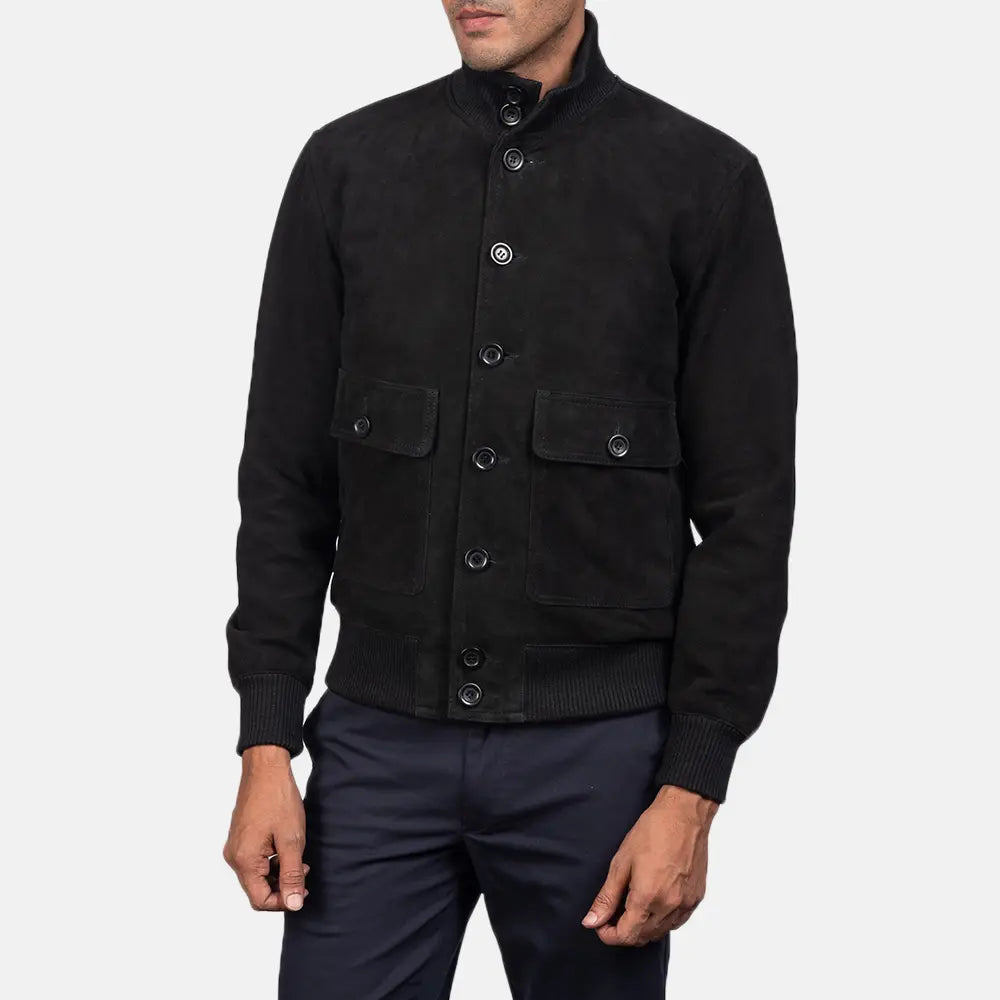 Eaton Black Suede Bomber Jacket 3