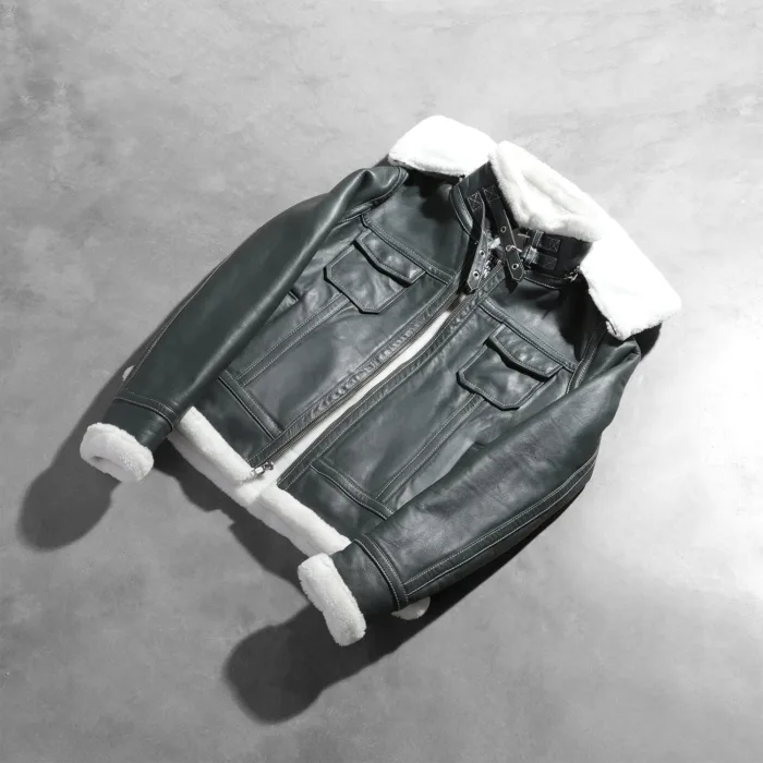 Fiona Green Hooded Shearling Leather Jacket 7
