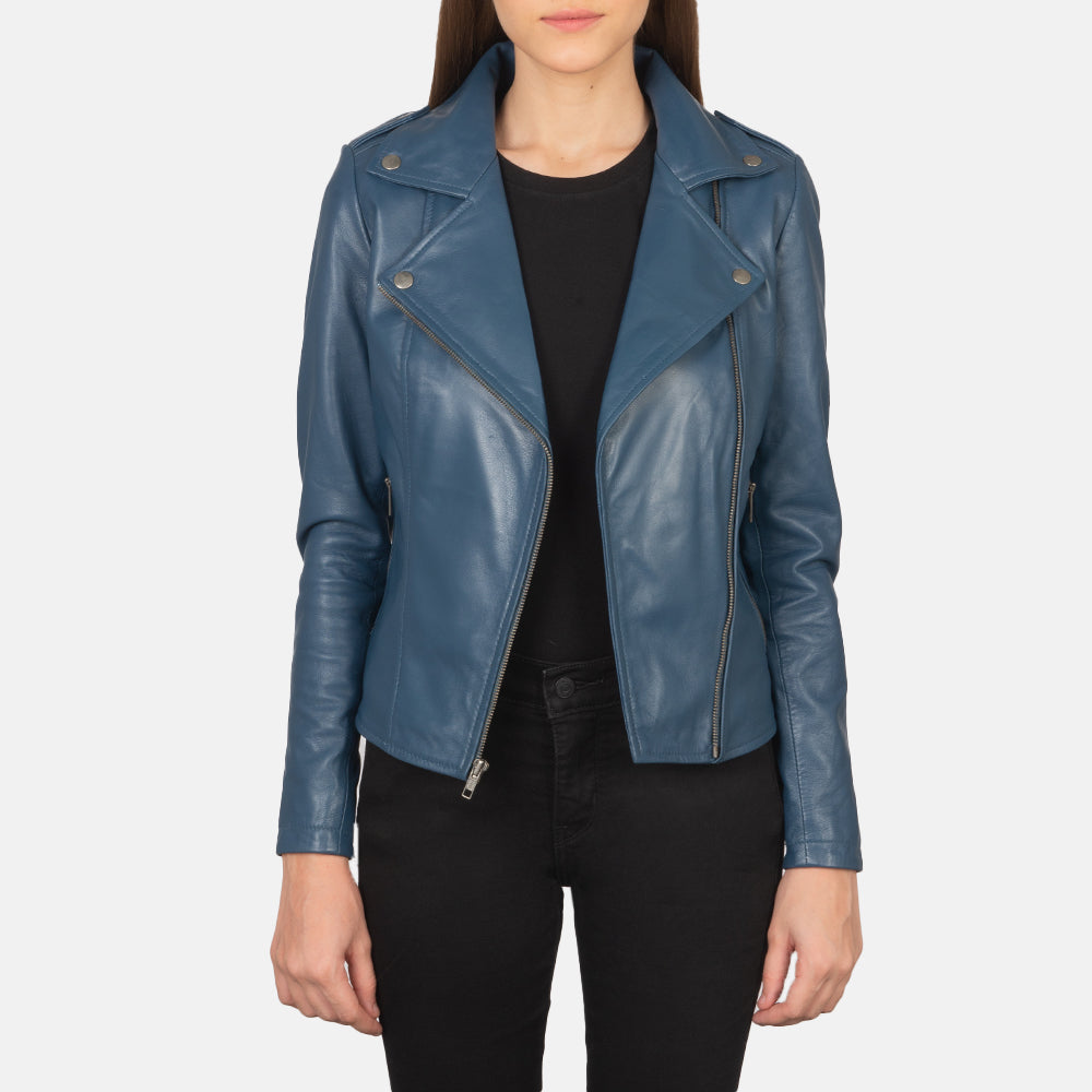 Flashback Blue Leather Biker Jacket 2