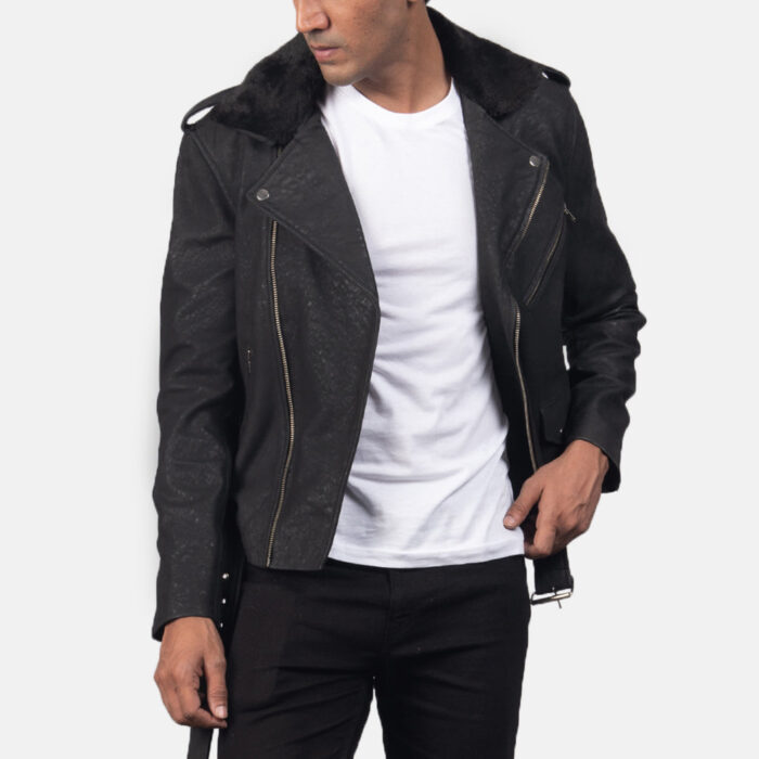 Furton Disressed Black Leather Biker Jacket 4