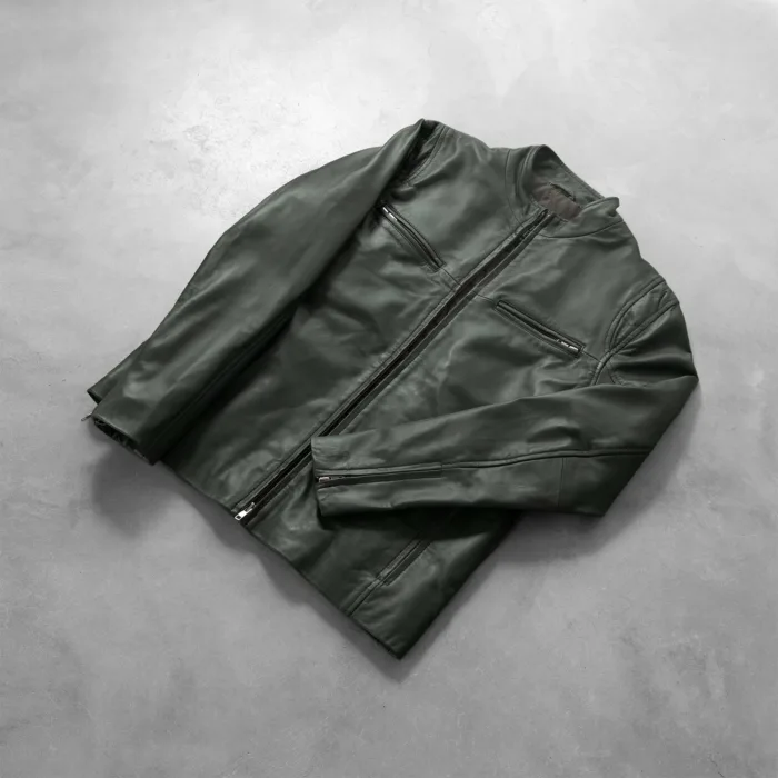 Ionic Green Leather Biker Jacket 7