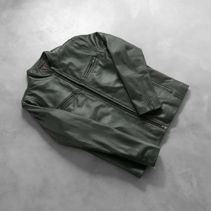 Ionic Green Leather Biker Jacket 8