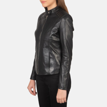 Kelsee Black Leather Biker Jacket 2