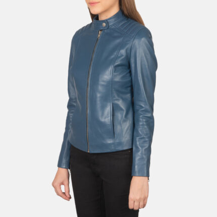 Kelsee Blue Leather Biker Jacket 2