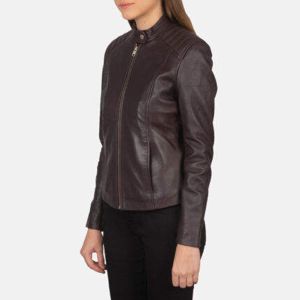 Kelsee Maroon Leather Biker Jacket 2