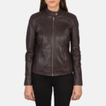 Kelsee Maroon Leather Biker Jacket 4