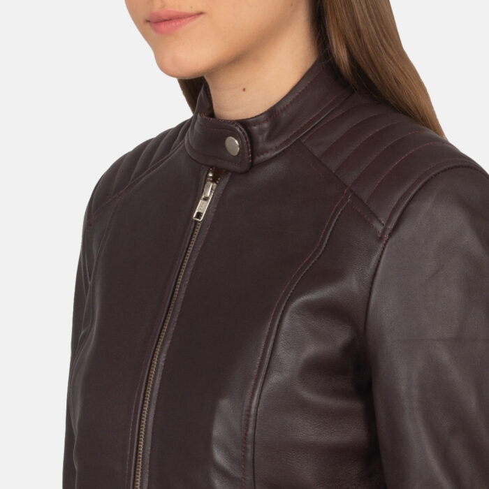 Kelsee Maroon Leather Biker Jacket 6