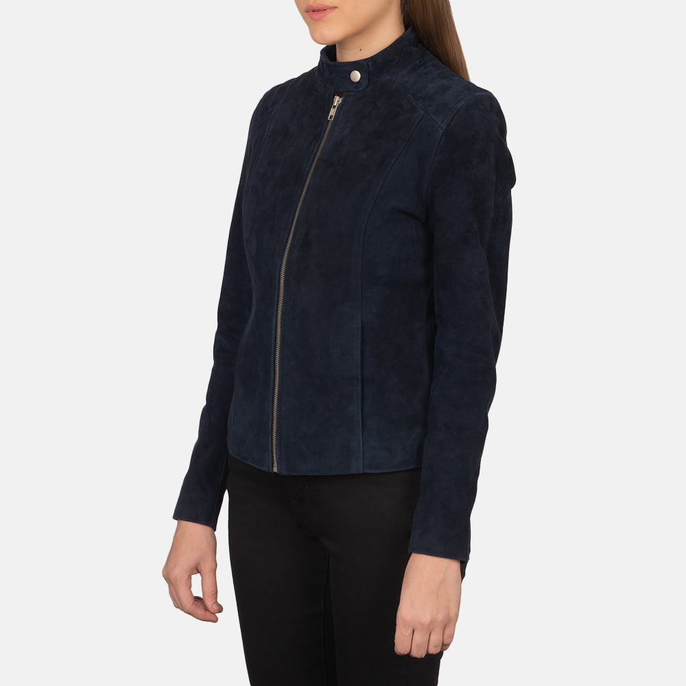 Kelsee Navy Blue Suede Biker Jacket 2