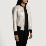 Lana Silver Leather Bomber Jacket 3