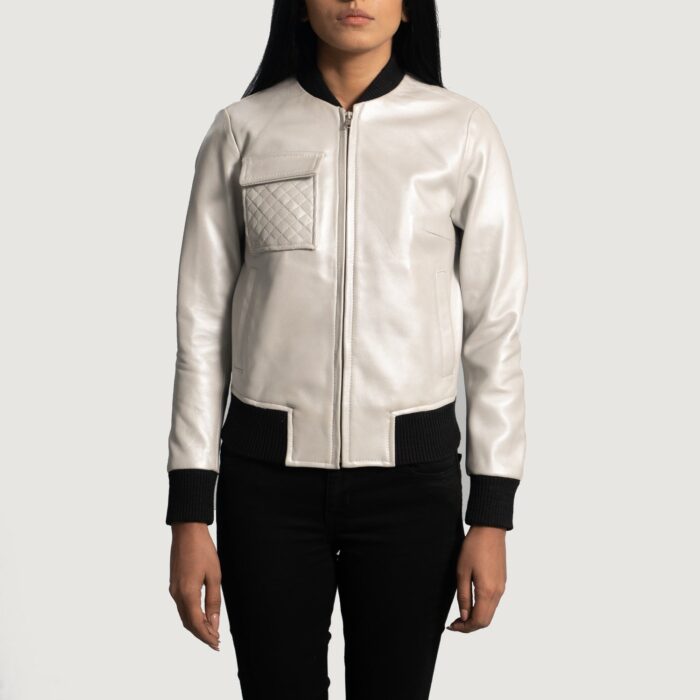 Lana Silver Leather Bomber Jacket 2